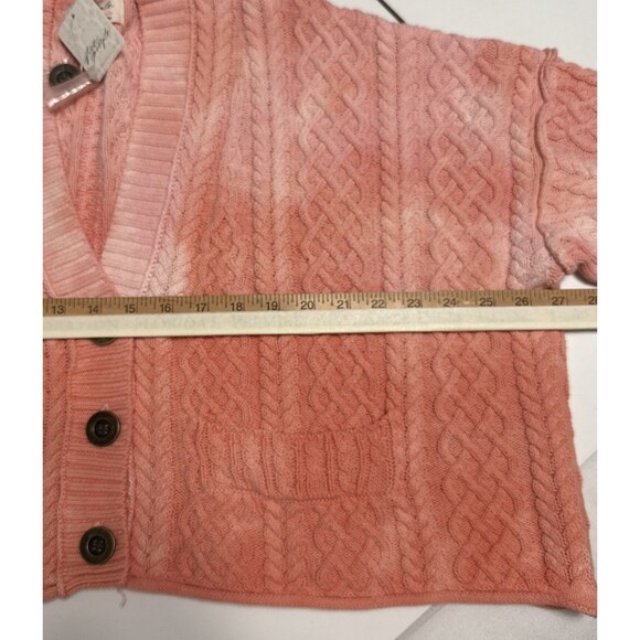 Free People XS Sweater Washed Ashore Cable Knit Cardi Pink Cloud Combo NWT - Picture 3 of 8